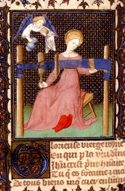 The Virgin Mary tablet weaving. Medieval picture